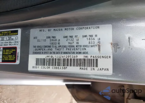 2010 Mazda Mazda3 I Sport z USA, uszkodzony, nr VIN JM1BL1SG2A1295369